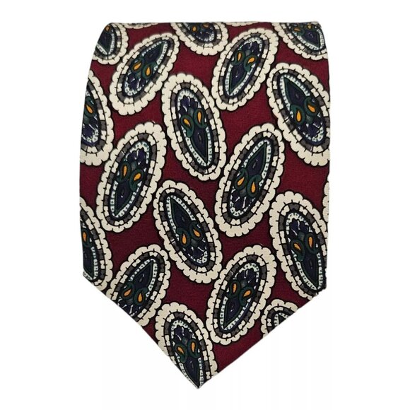 YVES SAINT LAURENT Red/Green Paisley Silk Tie ITALY 58